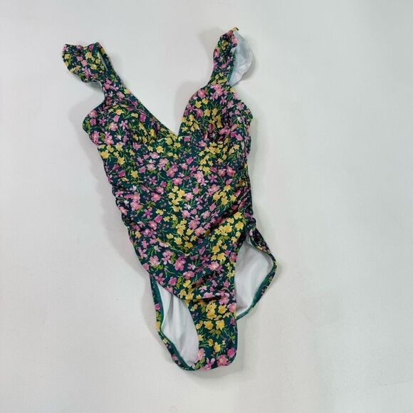 Kona Sol Swimsuit Womens Small Floral Ruched Full Coverage One Piece new - Picture 1 of 8